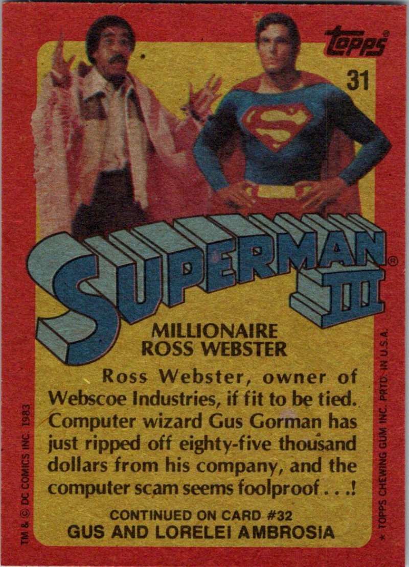 1983 Topps Superman III #31 Millionaire Ross Webster Image 2