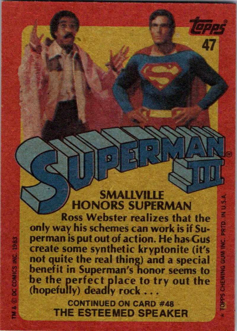 1983 Topps Superman III #47 Smallville Honors Superman