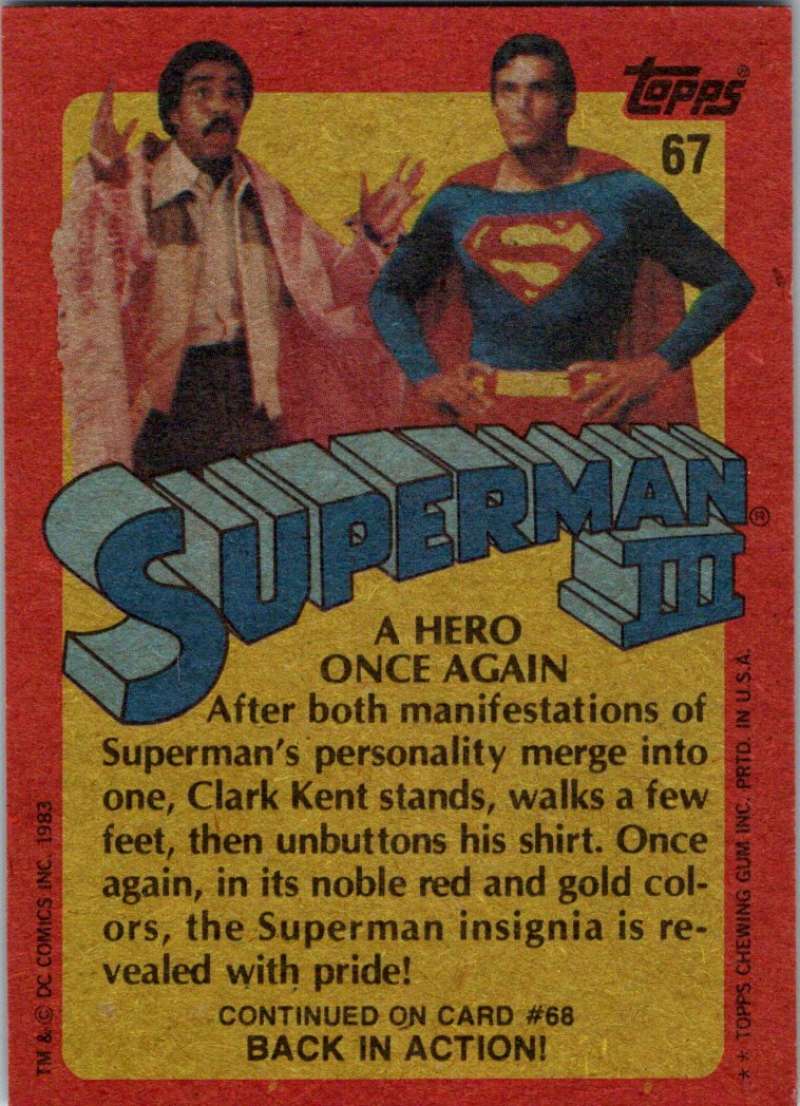 1983 Topps Superman III #67 A Hero Once Again Image 2