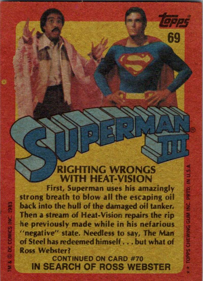 1983 Topps Superman III #69 Righting Wrongs with Heat-Vision Image 2