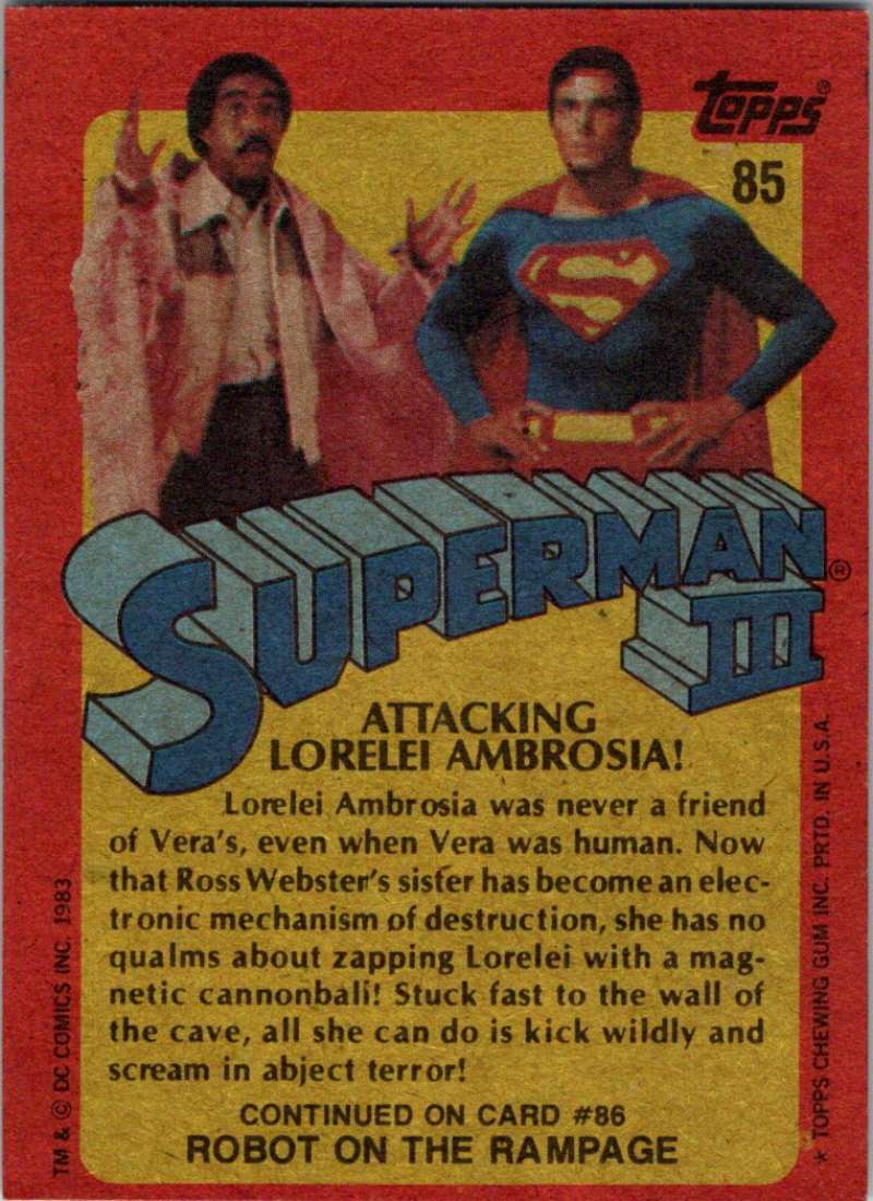 1983 Topps Superman III #85 Attacking Lorelei Ambrosia! Image 2