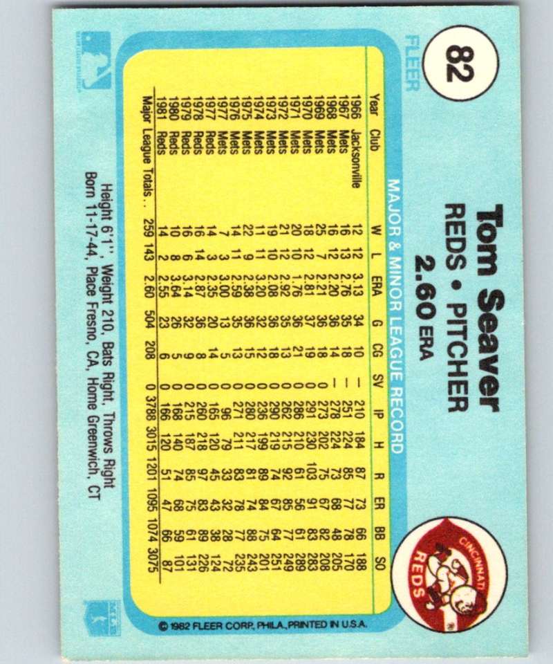 1982 Fleer #82 Tom Seaver Reds