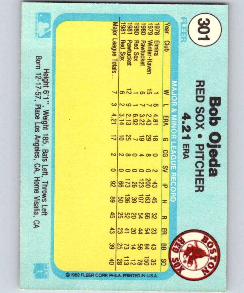 1982 Fleer #301 Bob Ojeda RC Rookie Red Sox