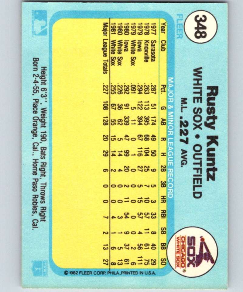 1982 Fleer #348 Rusty Kuntz White Sox