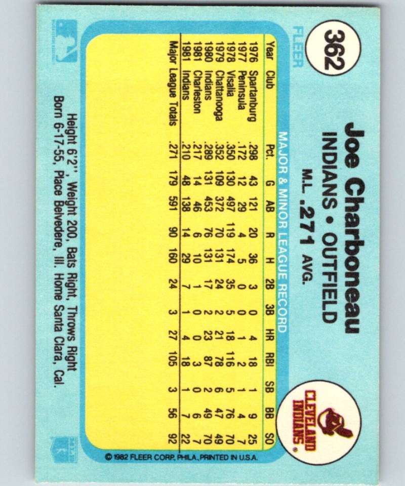 1982 Fleer #362 Joe Charboneau Indians