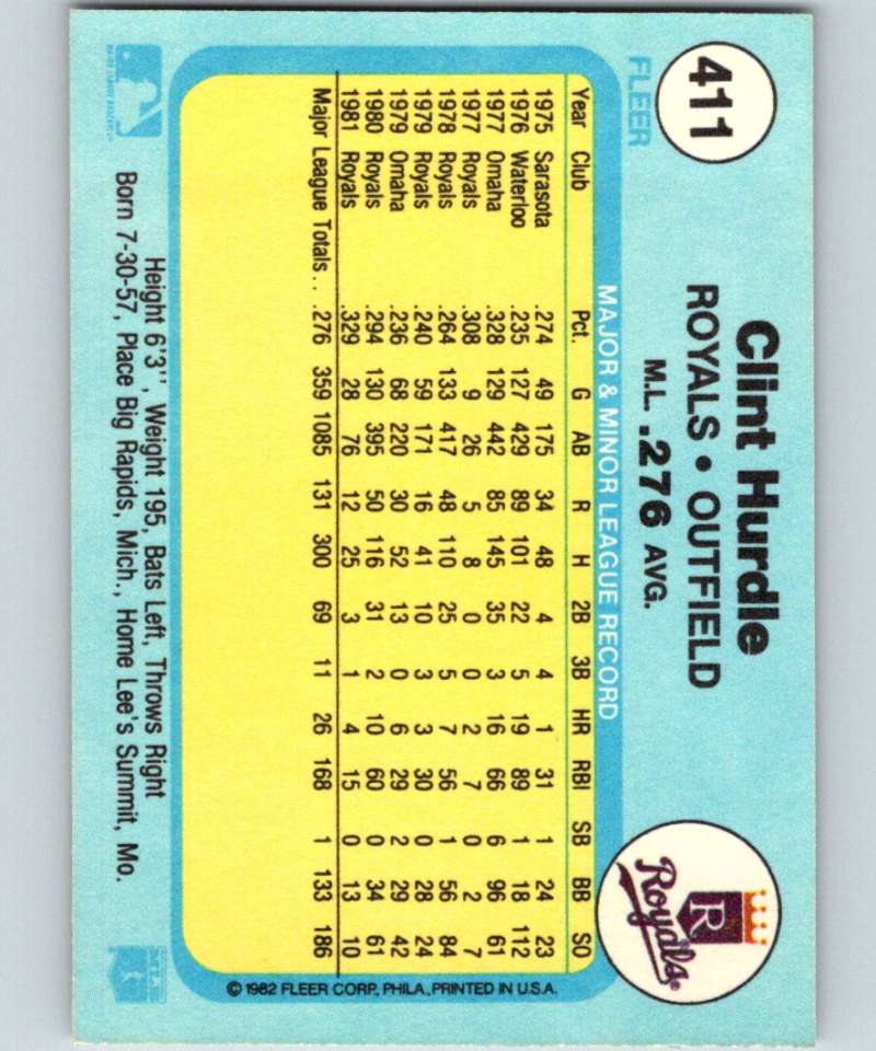1982 Fleer #411 Clint Hurdle Royals Image 2