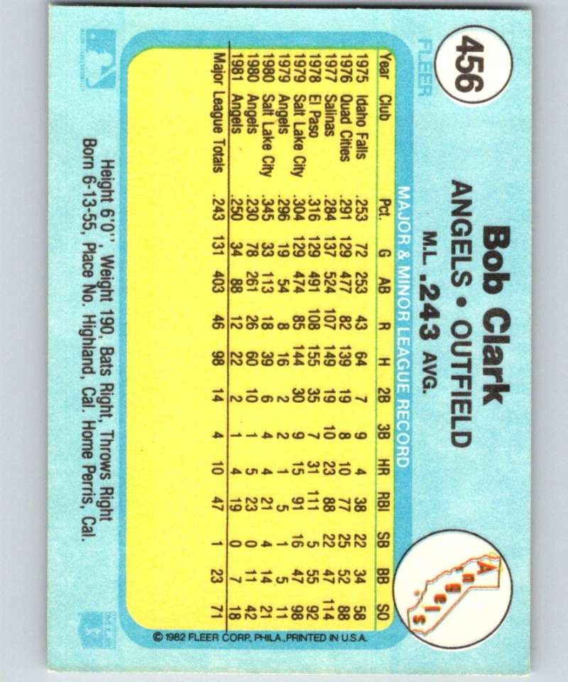 1982 Fleer #456 Bobby Clark Angels Image 2