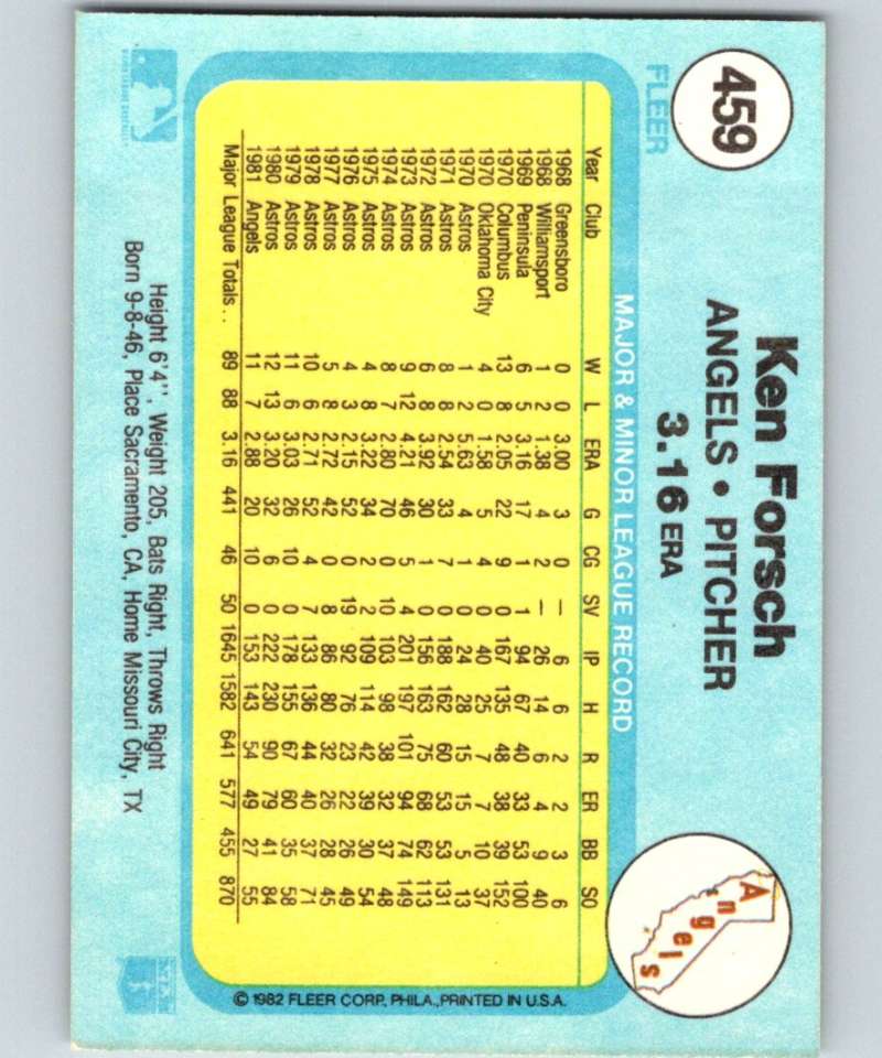 1982 Fleer #459 Ken Forsch Angels Image 2