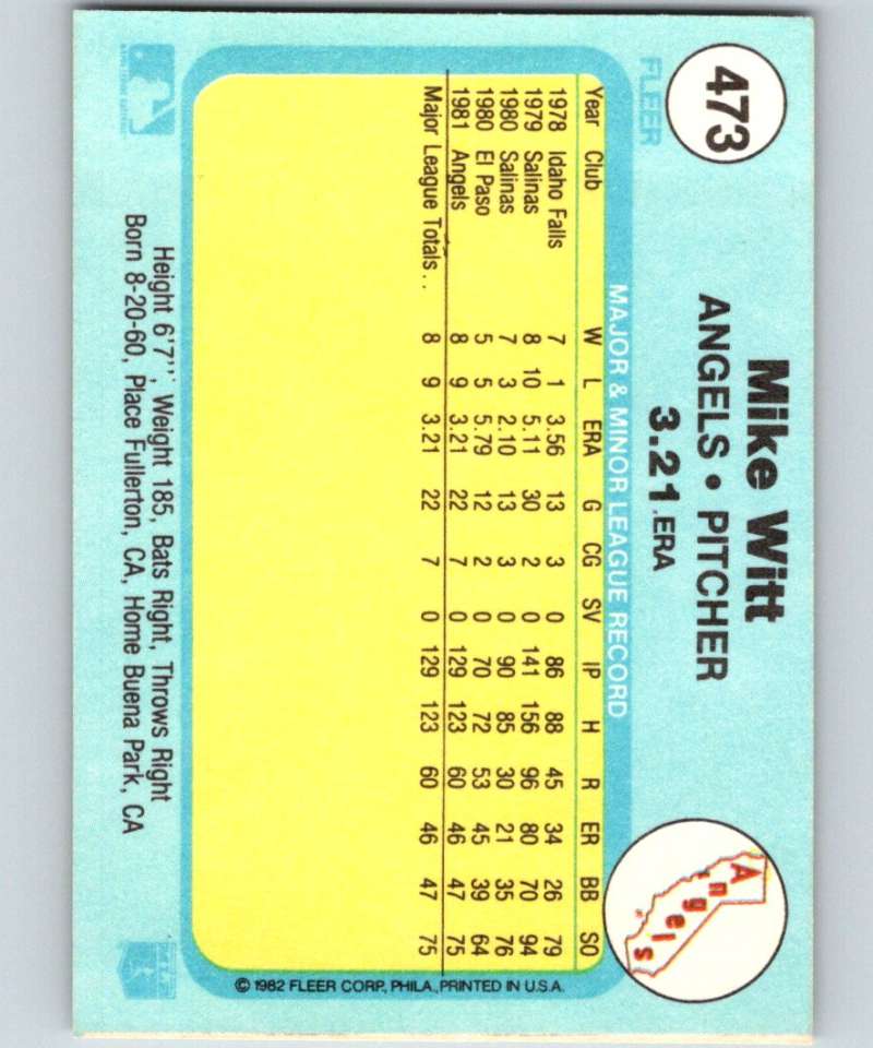 1982 Fleer #473 Mike Witt Angels Image 2