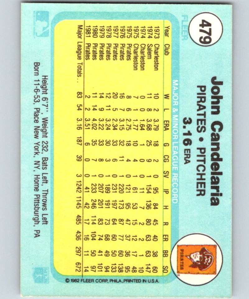 1982 Fleer #479 John Candelaria Pirates