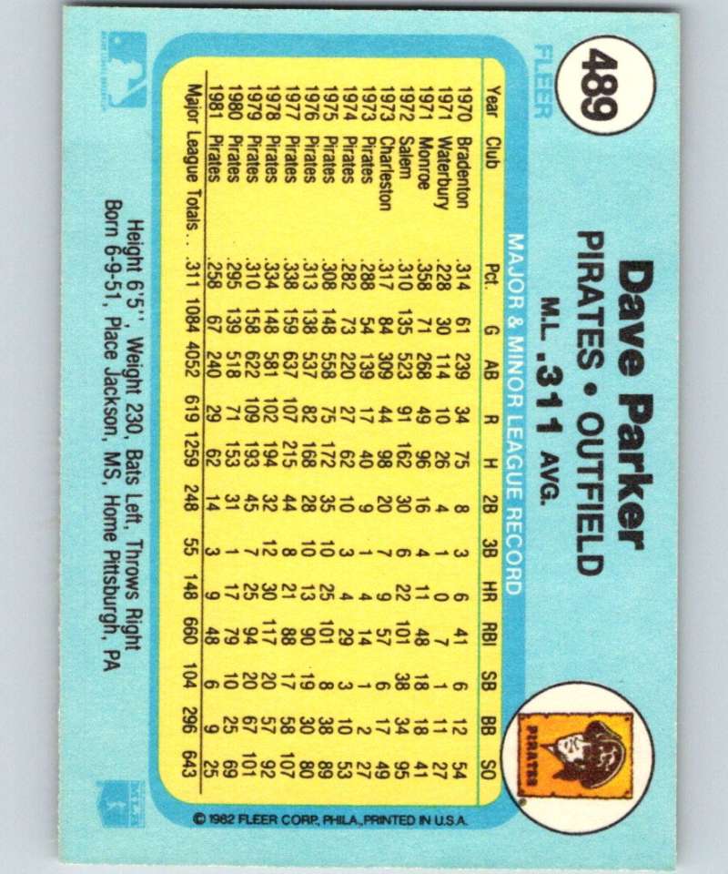 1982 Fleer #489 Dave Parker Pirates