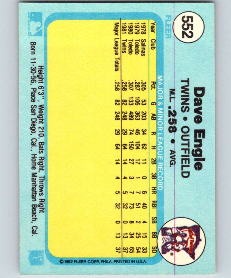 1982 Fleer #552 Dave Engle Twins