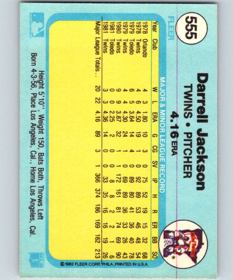 1982 Fleer #555 Darrell Jackson Twins Image 2