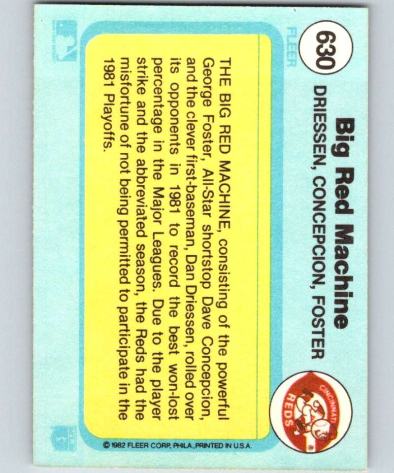 1982 Fleer #630 Driessen/Dave Concepcion/George Foster Reds Big Red Machine Dan