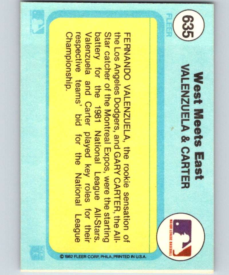 1982 Fleer #635 Fernando Valenzuela/Gary Carter West Meets East