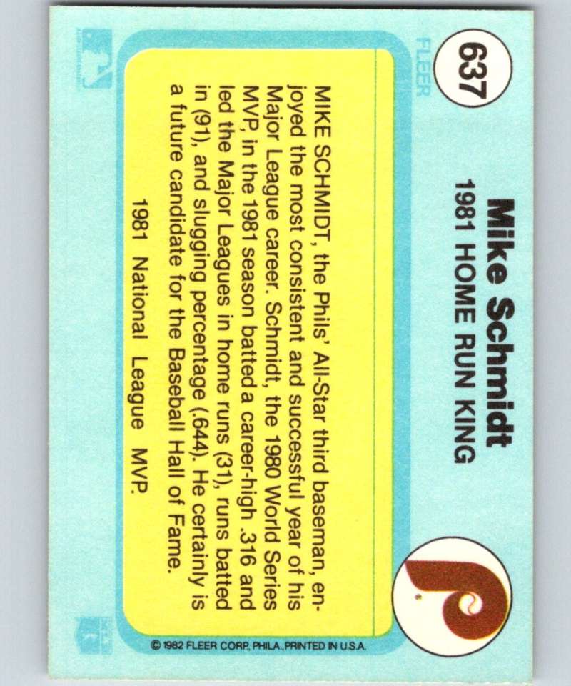 1982 Fleer #637 Mike Schmidt Phillies IA