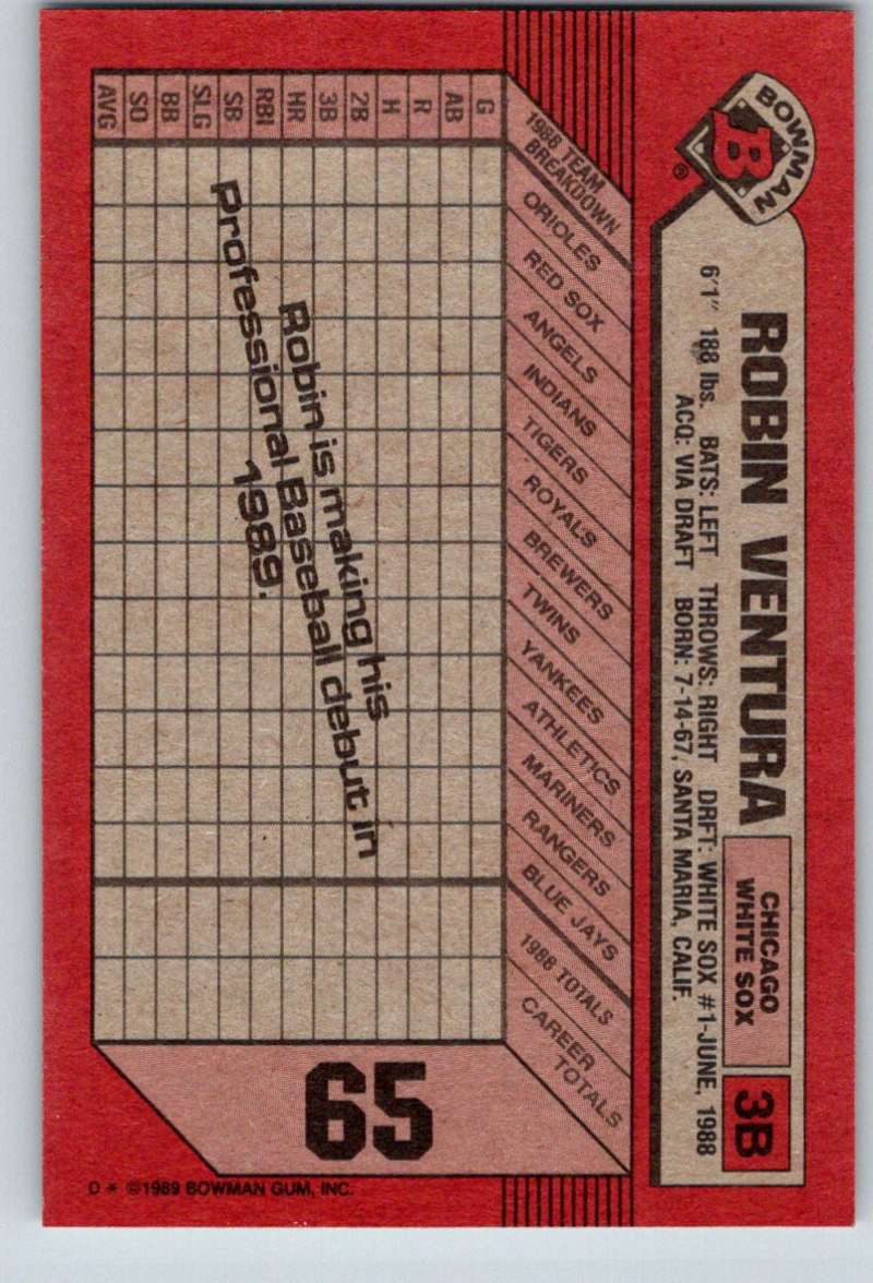 1989 Bowman #65 Robin Ventura RC Rookie White Sox MLB Baseball