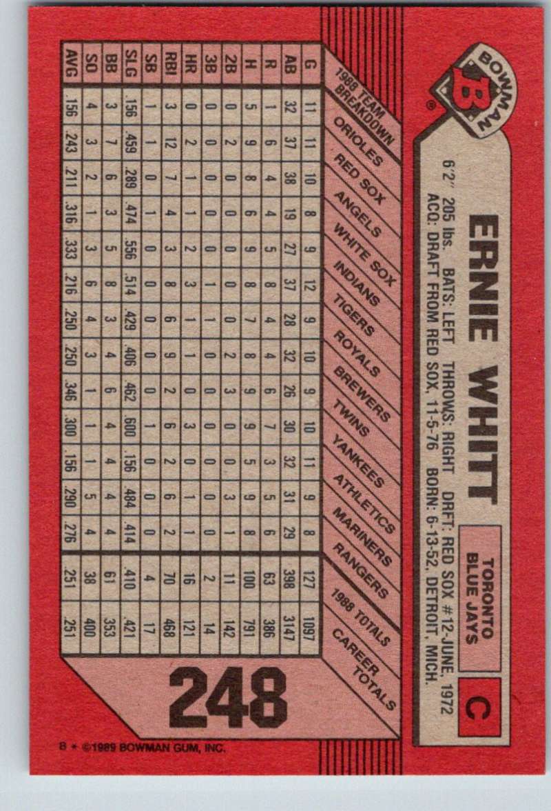 1989 Bowman #248 Ernie Whitt Blue Jays MLB Baseball