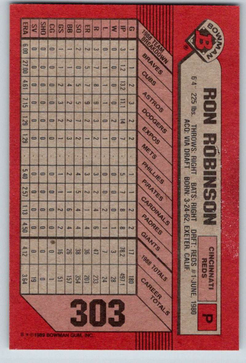 1989 Bowman #303 Ron Robinson Reds MLB Baseball