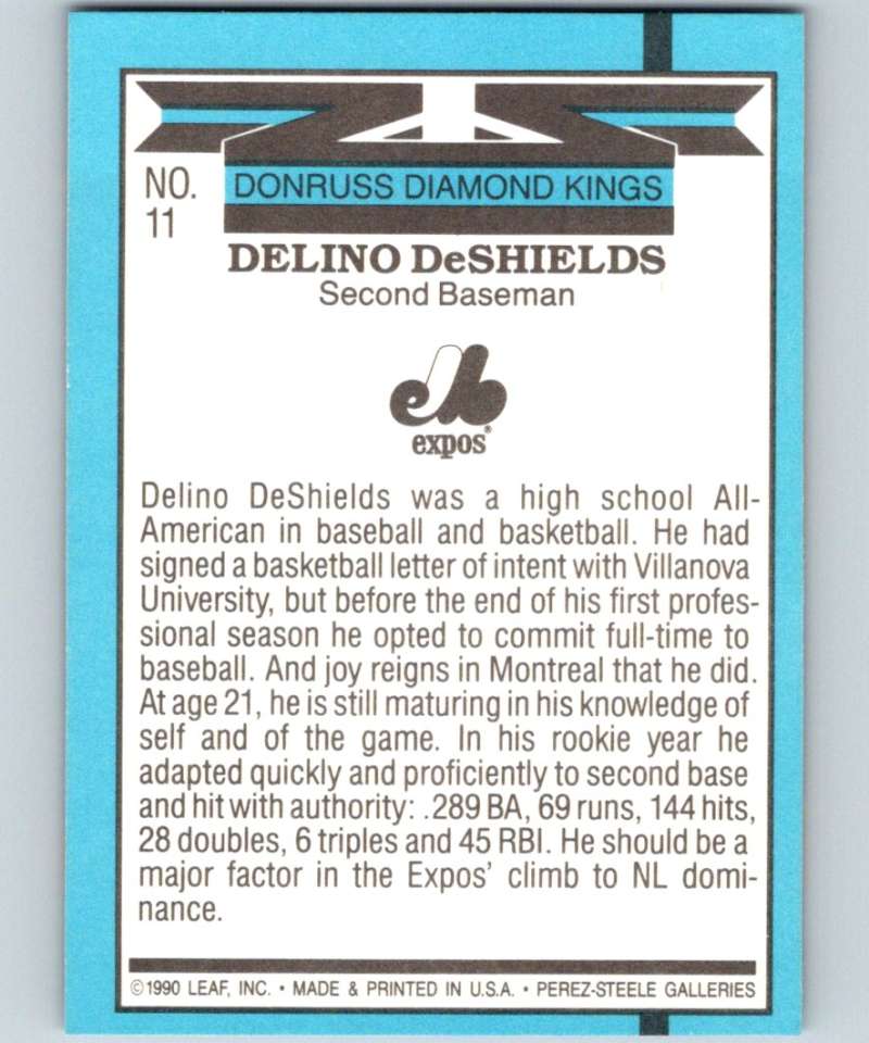 1991 Donruss #11 Delino DeShields Expos DK MLB Baseball Image 2
