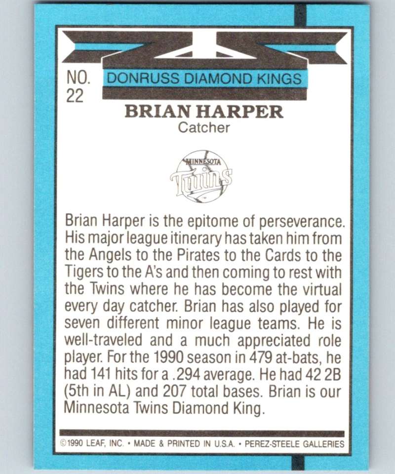 1991 Donruss #22 Brian Harper Twins DK MLB Baseball Image 2