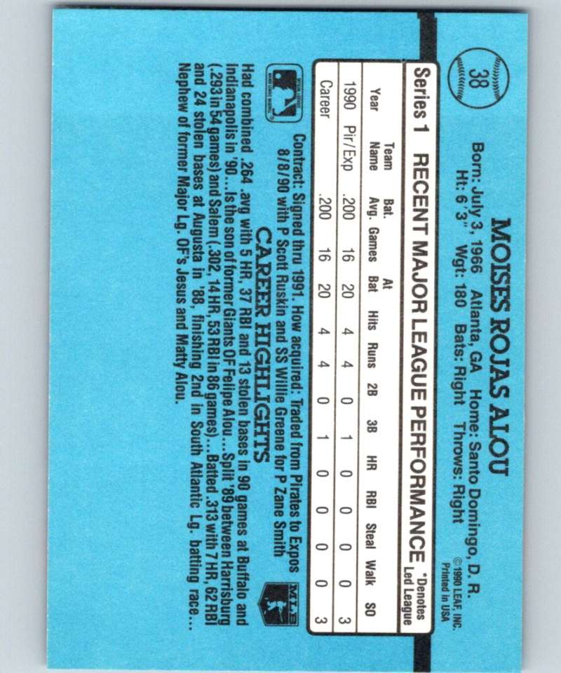 1991 Donruss #38 Moises Alou Expos RR MLB Baseball