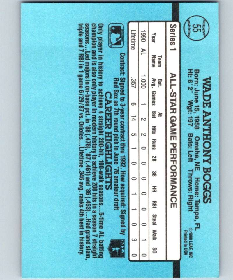 1991 Donruss #55 Wade Boggs Red Sox AS MLB Baseball Image 2