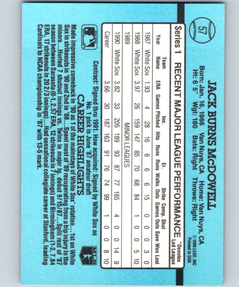 1991 Donruss #57 Jack McDowell White Sox MLB Baseball Image 2