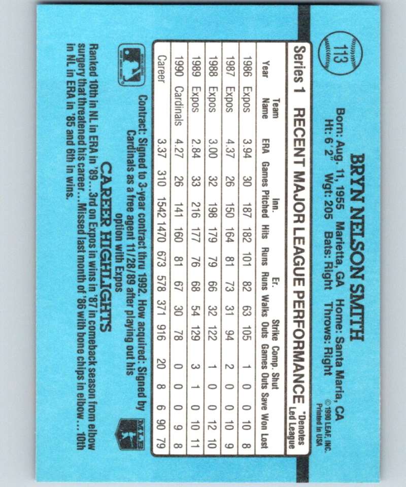 1991 Donruss #113 Bryn Smith Cardinals MLB Baseball Image 2