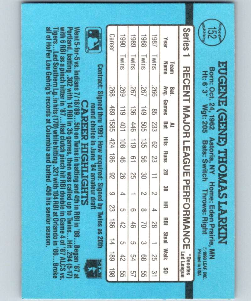 1991 Donruss #152 Gene Larkin Twins MLB Baseball Image 2