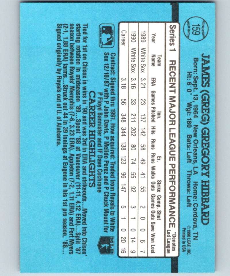 1991 Donruss #159 Greg Hibbard White Sox MLB Baseball Image 2