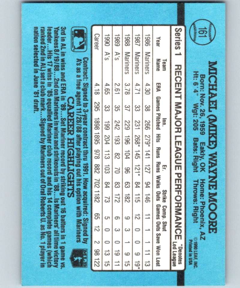 1991 Donruss #161 Mike Moore Athletics MLB Baseball Image 2