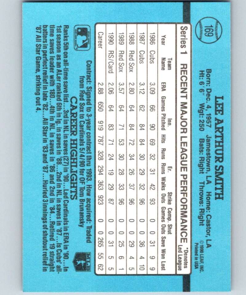 1991 Donruss #169 Lee Smith Cardinals MLB Baseball Image 2