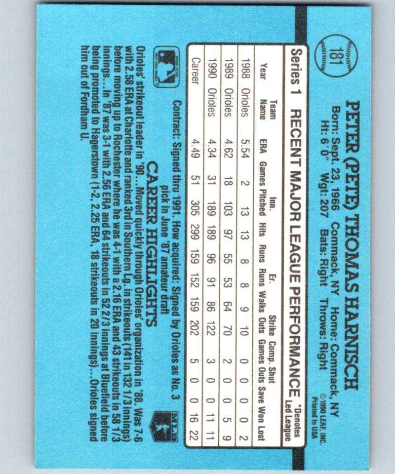 1991 Donruss #181 Pete Harnisch Orioles MLB Baseball Image 2