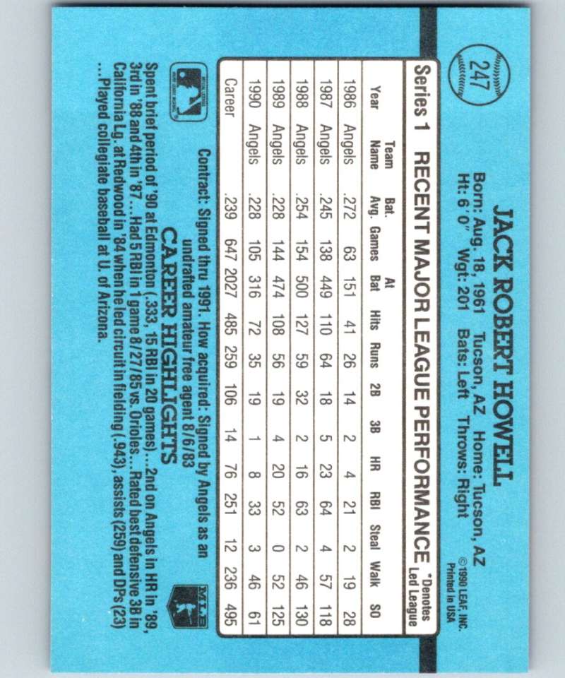 1991 Donruss #247 Jack Howell Angels MLB Baseball Image 2