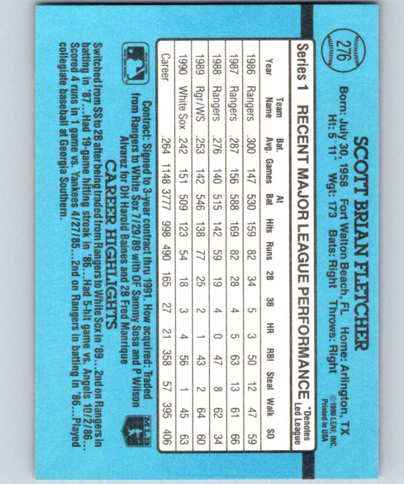 1991 Donruss #276 Scott Fletcher White Sox MLB Baseball Image 2