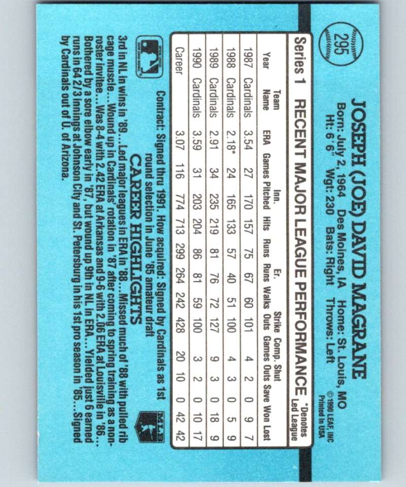 1991 Donruss #295 Joe Magrane Cardinals MLB Baseball Image 2