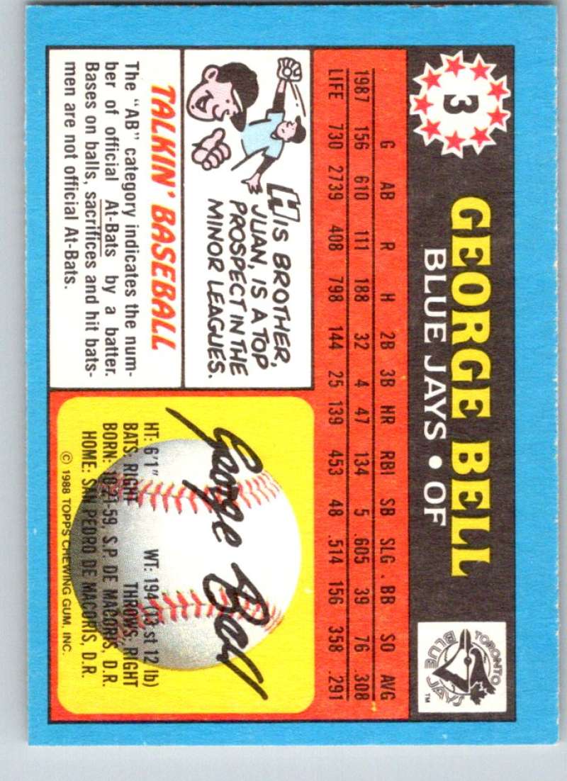 1988 Topps UK Minis #3 George Bell Blue Jays MLB Baseball