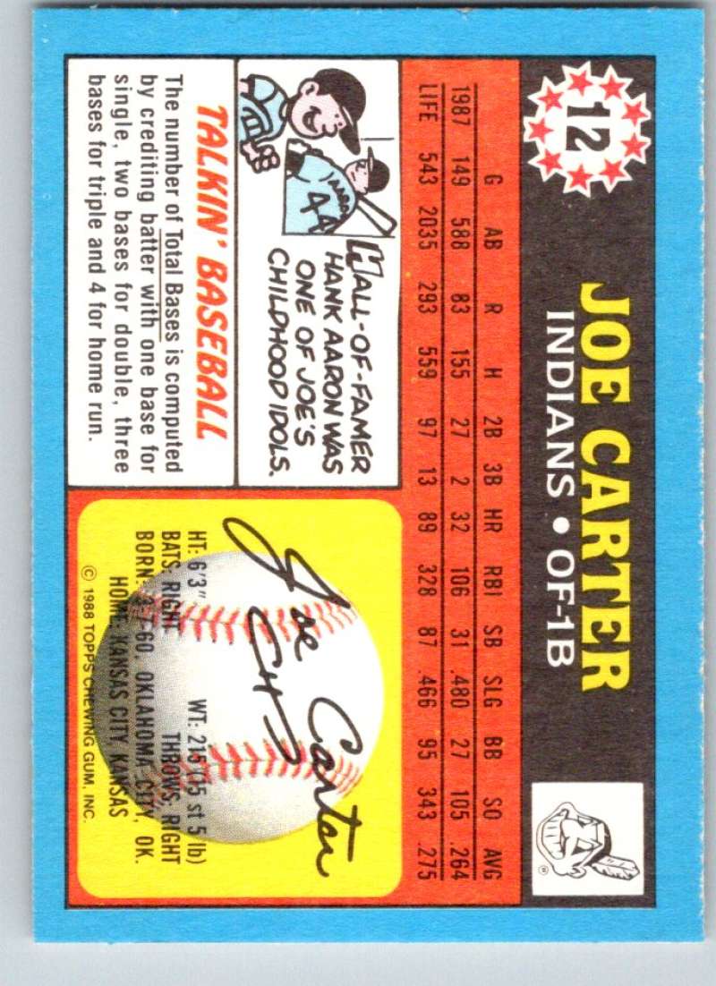 1988 Topps UK Minis #12 Joe Carter Indians MLB Baseball Image 2