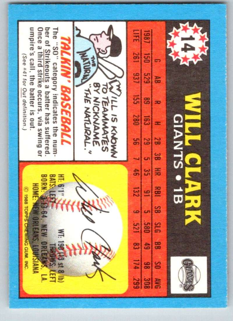 1988 Topps UK Minis #14 Will Clark Giants MLB Baseball Image 2