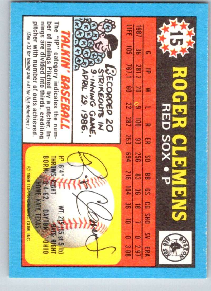 1988 Topps UK Minis #15 Roger Clemens Red Sox MLB Baseball