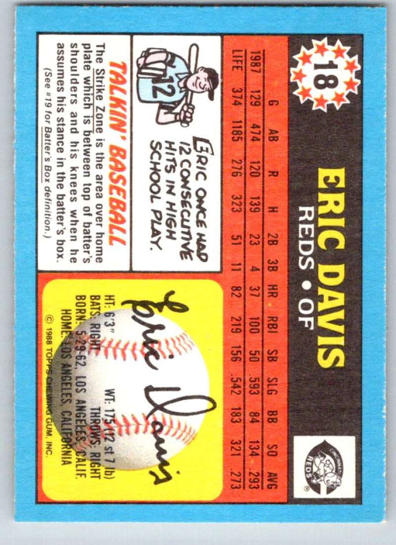 1988 Topps UK Minis #18 Eric Davis Reds MLB Baseball