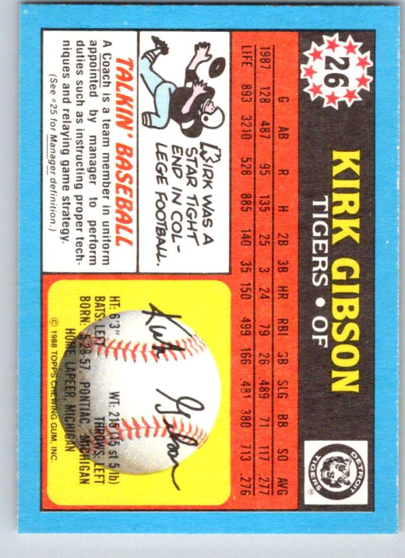 1988 Topps UK Minis #26 Kirk Gibson Tigers MLB Baseball