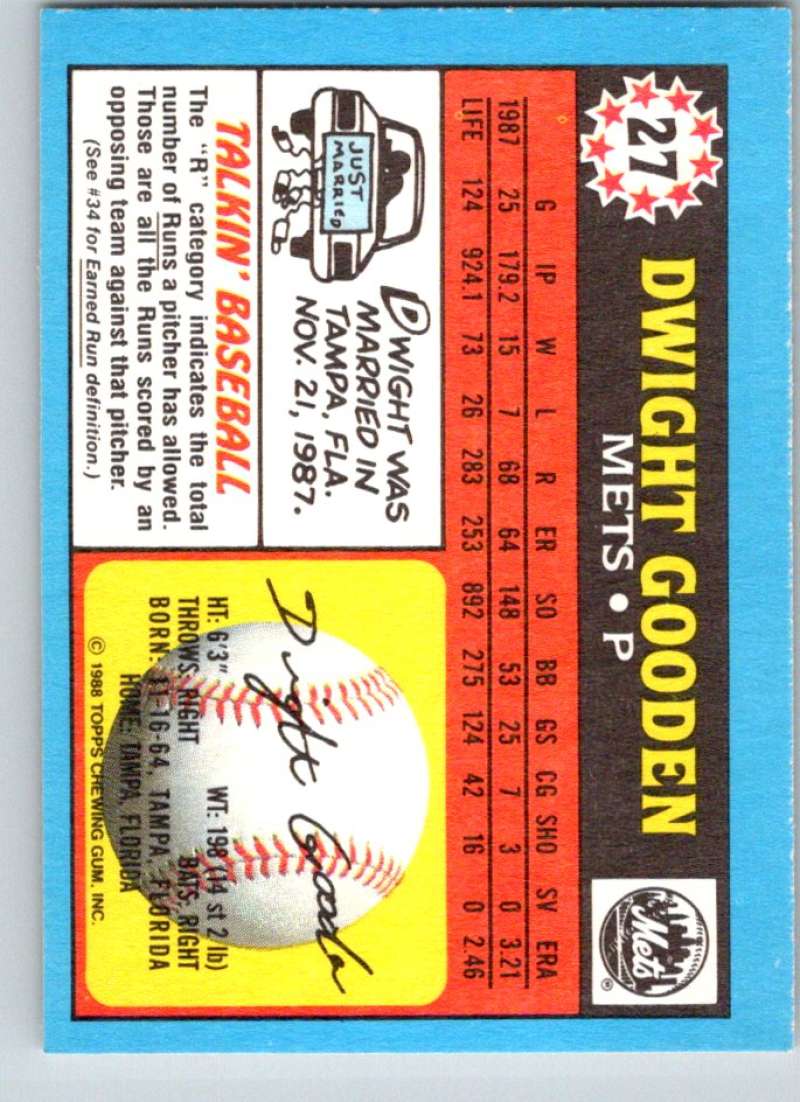 1988 Topps UK Minis #27 Dwight Gooden Mets MLB Baseball