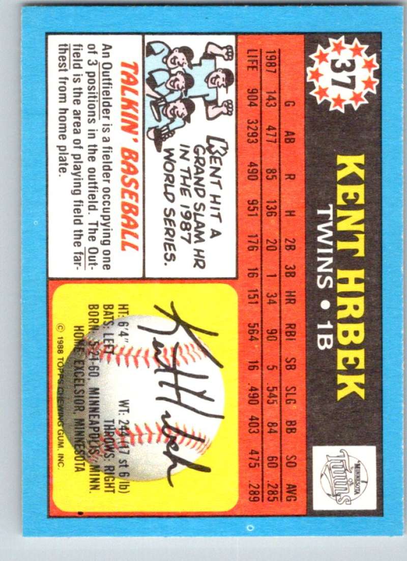 1988 Topps UK Minis #37 Kent Hrbek Twins MLB Baseball Image 2