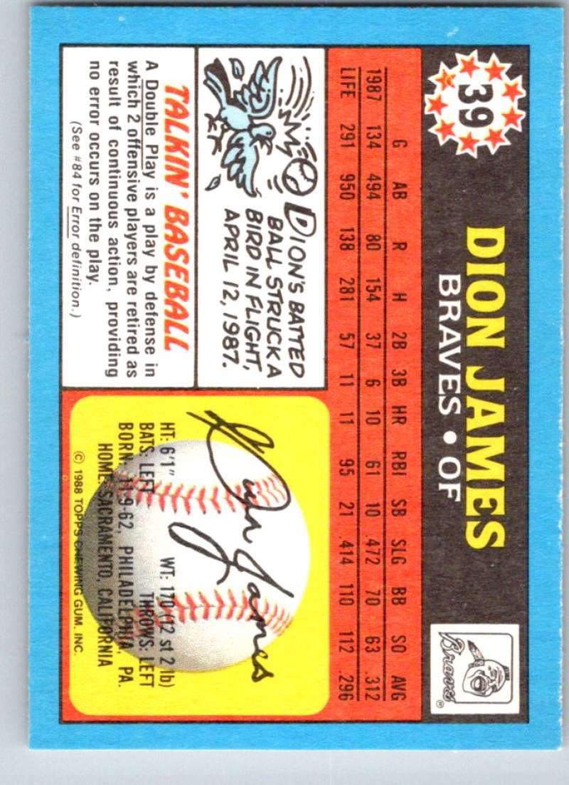 1988 Topps UK Minis #39 Dion James Braves MLB Baseball Image 2