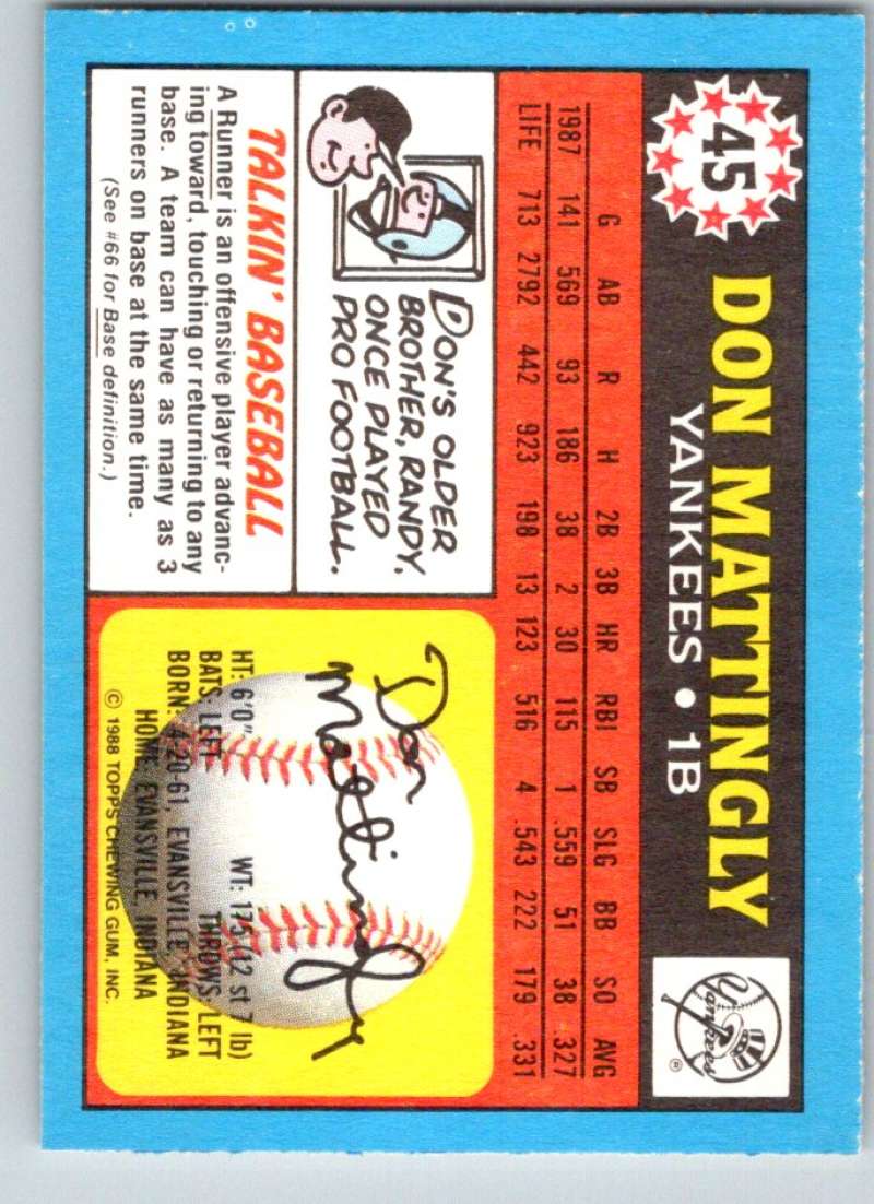 1988 Topps UK Minis #45 Don Mattingly Yankees MLB Baseball