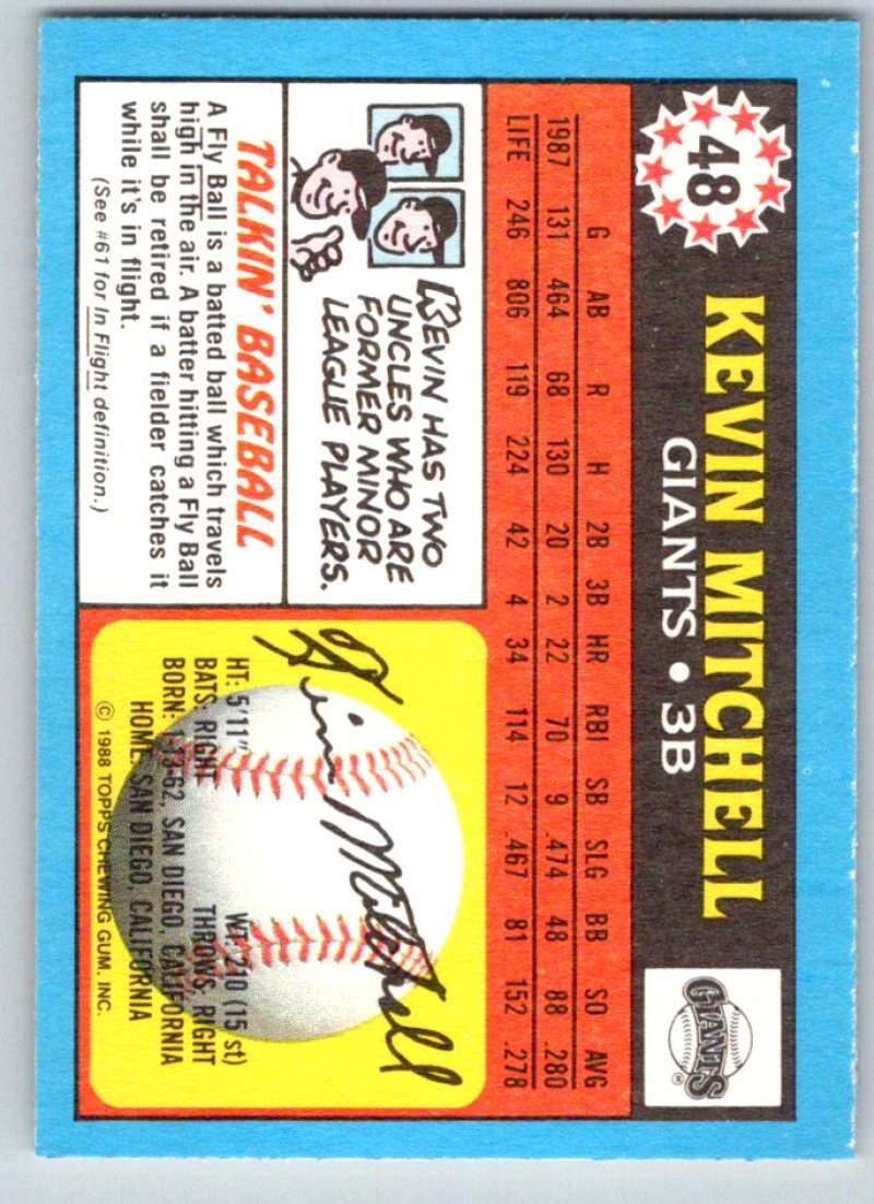 1988 Topps UK Minis #48 Kevin Mitchell Giants MLB Baseball Image 2