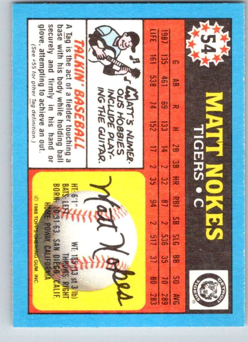 1988 Topps UK Minis #54 Matt Nokes Tigers MLB Baseball Image 2