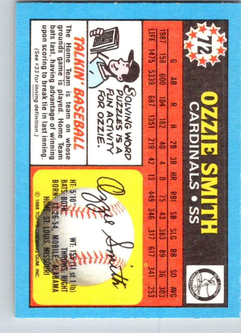 1988 Topps UK Minis #72 Ozzie Smith Cardinals MLB Baseball